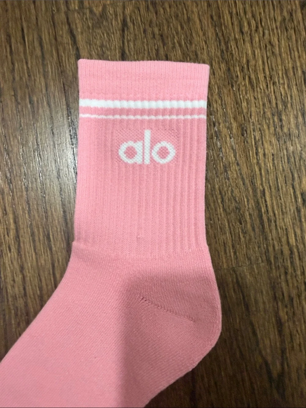ALO Yoga Pink Athletic Crew Socks with White Logo Stripes